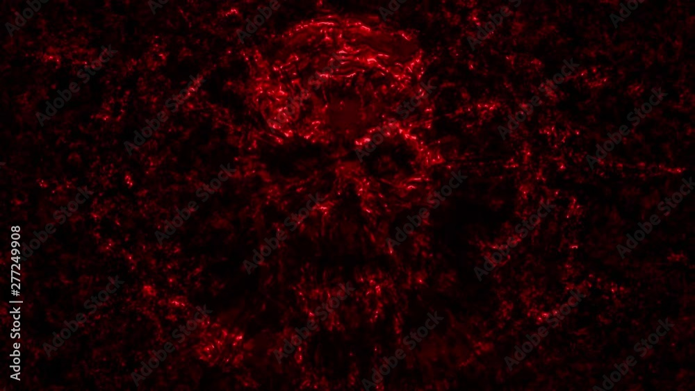 Bloody skull abstraction into small debris. Vj loop animation in genre of horror. Scary character head. Red background color. Bloody skull abstraction into small debris. Vj loop animation in genre of horror. Scary character head. Red background color.