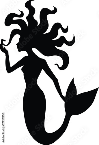 Vector illustrations of silhouette of a beautiful mermaid with long hair