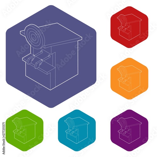 Shooting gallery icons vector colorful hexahedron set collection isolated on white