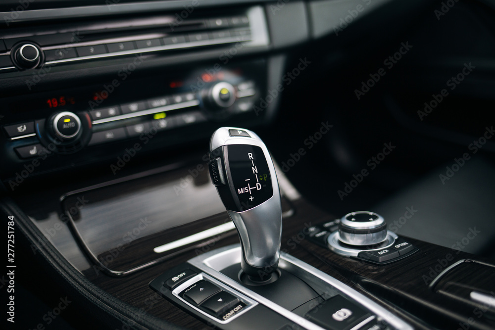 Fototapeta premium Car gearbox shift handle stick in parking position