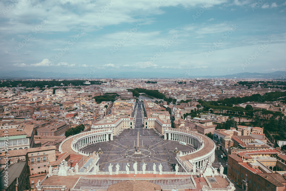 Panoramic view on the St. Peter's square and city of Rome