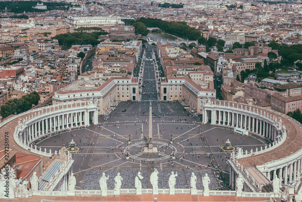 Panoramic view on the St. Peter's Square and city of Rome