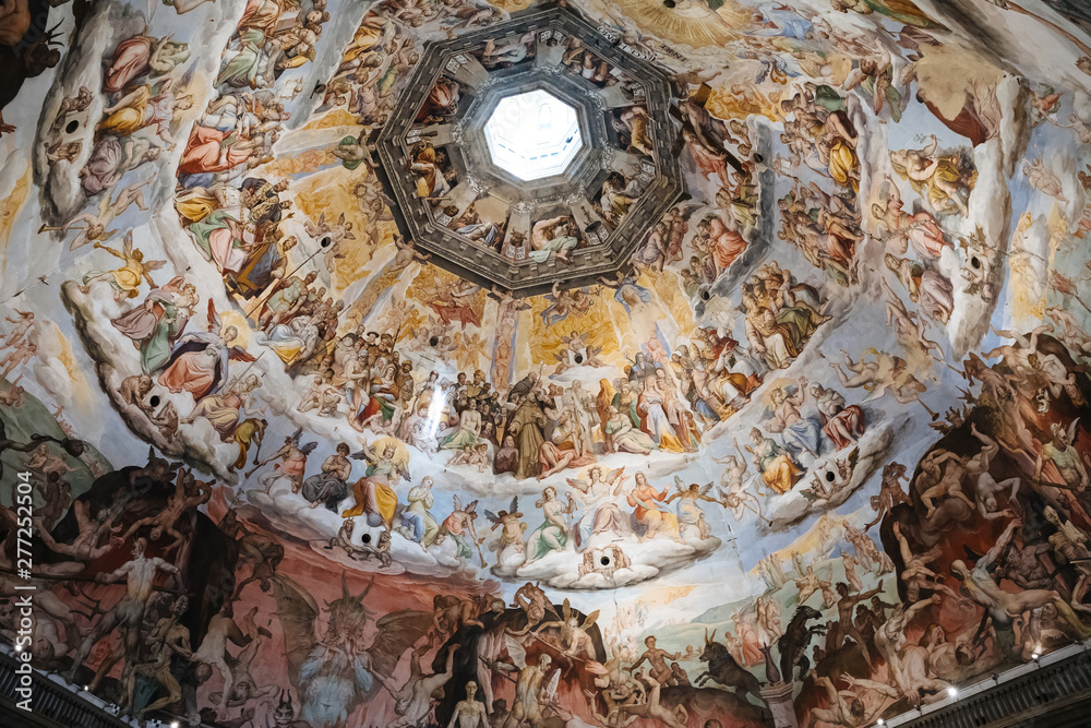 Panoramic view of Judgment Day on cupola of Cattedrale di Santa Maria del Fiore