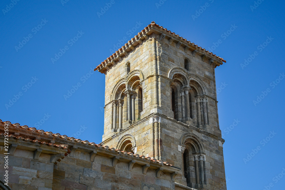 Beautiful tower of the church of Santa Cecilia in Aguilar de Campoo, Palencia, Spain.