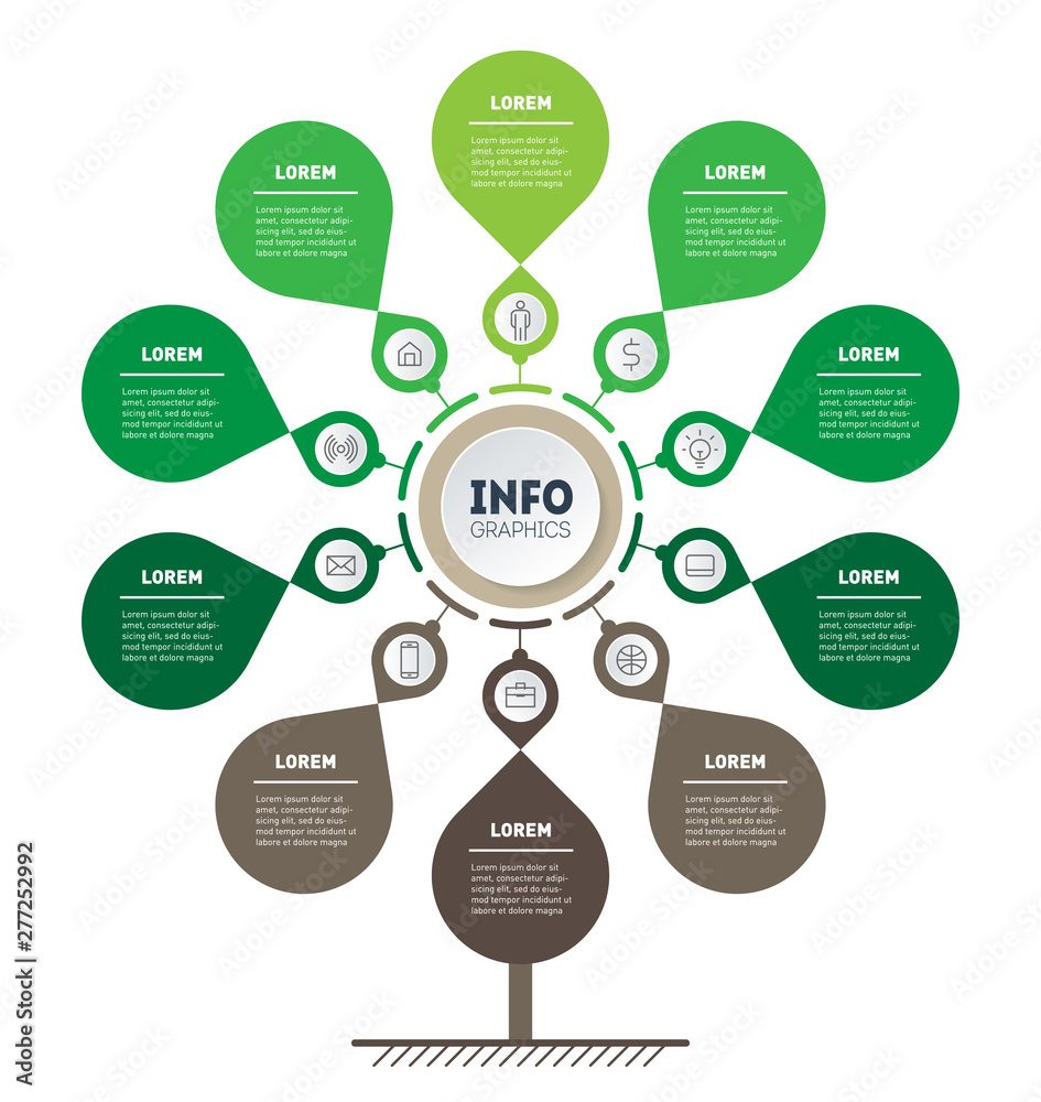 Vertical infographics with 10 parts, research in science and technology. Sustainable development and growth of the eco business. Timeline of trends. Green Business concept with ten options. Vertical infographics with 10 parts, research in science and technology. Sustainable development and growth of the eco business. Timeline of trends. Green Business concept with ten options.