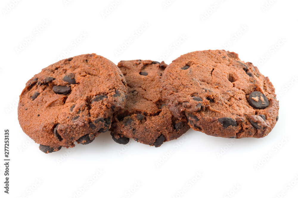 Chocolate chip cookies isolated on white background. Sweet biscuits. Homemade pastry. Chocolate chip cookies isolated on white background. Sweet biscuits. Homemade pastry.