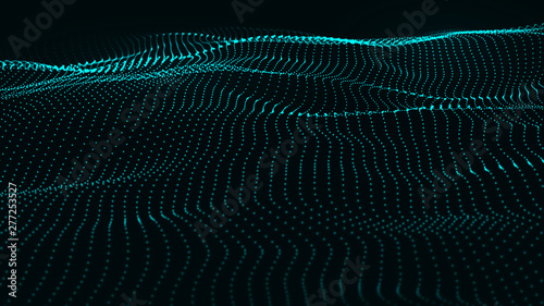 Wallpaper Mural Abstract dynamic wave of many shining points. Big data. Low poly shape. Wave of bright particles. Futuristic background. 3d rendering. Torontodigital.ca