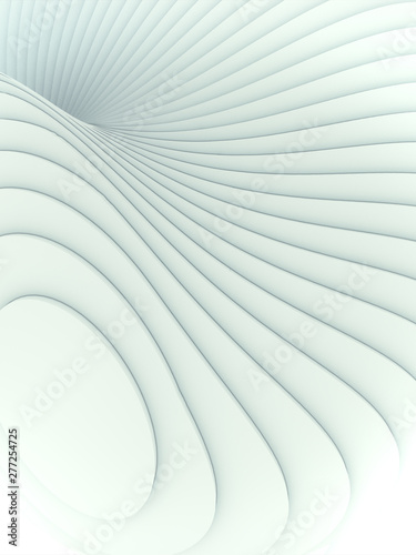 Fototapeta Naklejka Na Ścianę i Meble -  White striped futuristic pattern surrounded by light mist. Computer generated geometric shape. 3d render illustration