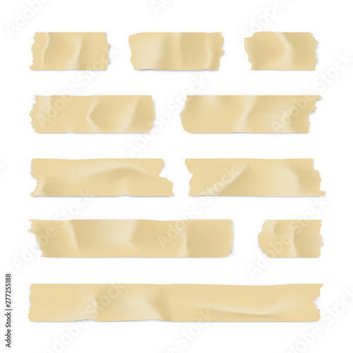 Adhesive tape set. Sticky paper strip isolated on white background. Vector illustration.