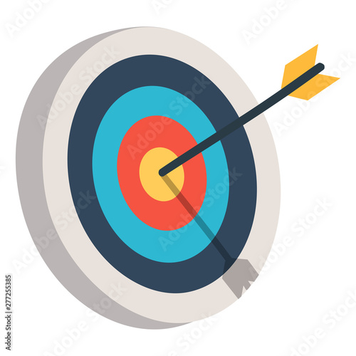 Target with an arrow flat icon concept market goal. Concept target market, audience, group, consumer. Bullseye or goal Isolated sign. photo
