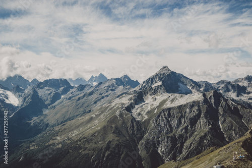 Panorama view of dramatic sky and mountains scene in national park Dombay