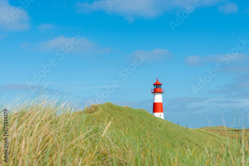  Lighthouse red white on dune. Sylt island – North Germany. 