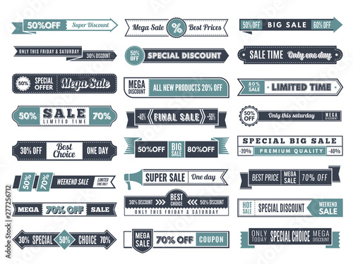 Vintage banners. Ribbon ornaments special offers sales discounts border and dividers retro vector horizontal ellements. Illustration of offer discount, best choice