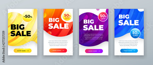 Set of dynamic modern fluid sale banner for social media stories, web page, mobile phone. Sale banner template design special offer set. Eps10 vector.
