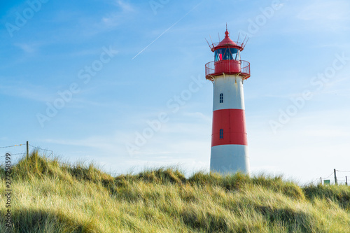 Lighthouse red white on dune. Sylt island     North Germany.  