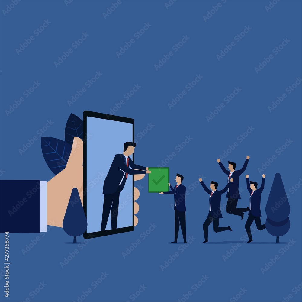 Fototapeta premium Business team get achievement check mark for approval project.