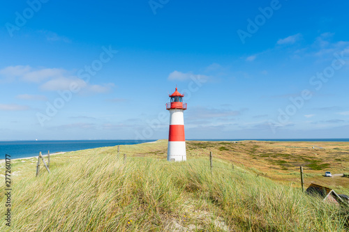 Lighthouse red white on dune. Sylt island     North Germany.  