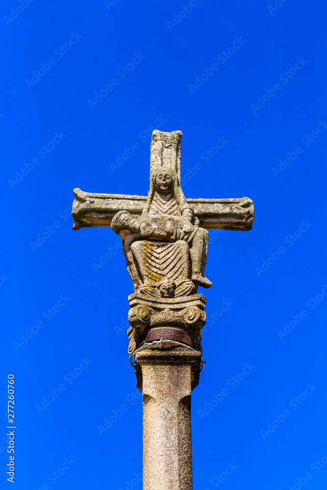 Muros, Spain. Cross with the image of the Virgin del Camino (Virgin of the Way) - patroness of sailors and fishermen
