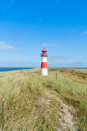 Lighthouse red white on dune. Sylt island     North Germany.  