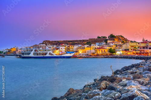 Fototapeta Naklejka Na Ścianę i Meble -  High night view of traditional village of Paleochora at sunset, Chania, Crete, Greece.
