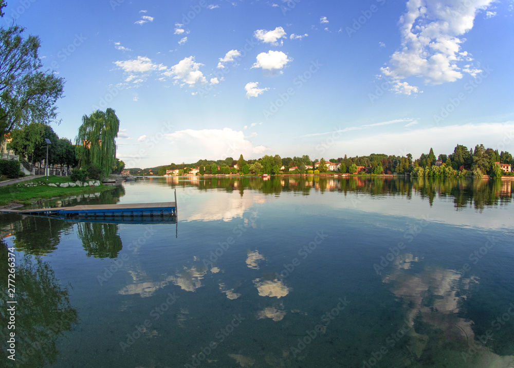 Ticino river landscape on a sunny summer afternoon. Lombardy, Italy