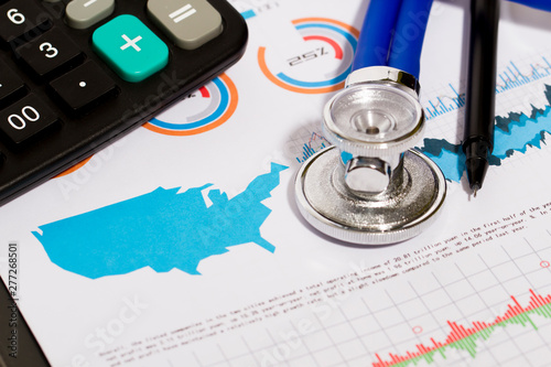 Financial stock market statistics chart, medical consultation and national economic issues, diagnosis and analysis