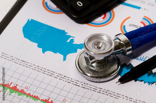 Financial stock market statistics chart, medical consultation and national economic issues, diagnosis and analysis