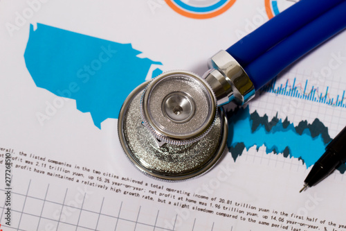 Financial stock market statistics chart, medical consultation and national economic issues, diagnosis and analysis