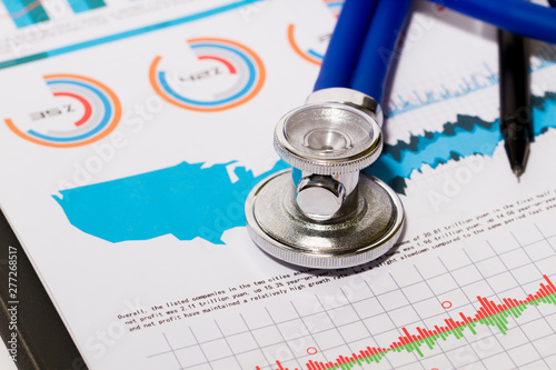 Financial stock market statistics chart, medical consultation and national economic issues, diagnosis and analysis