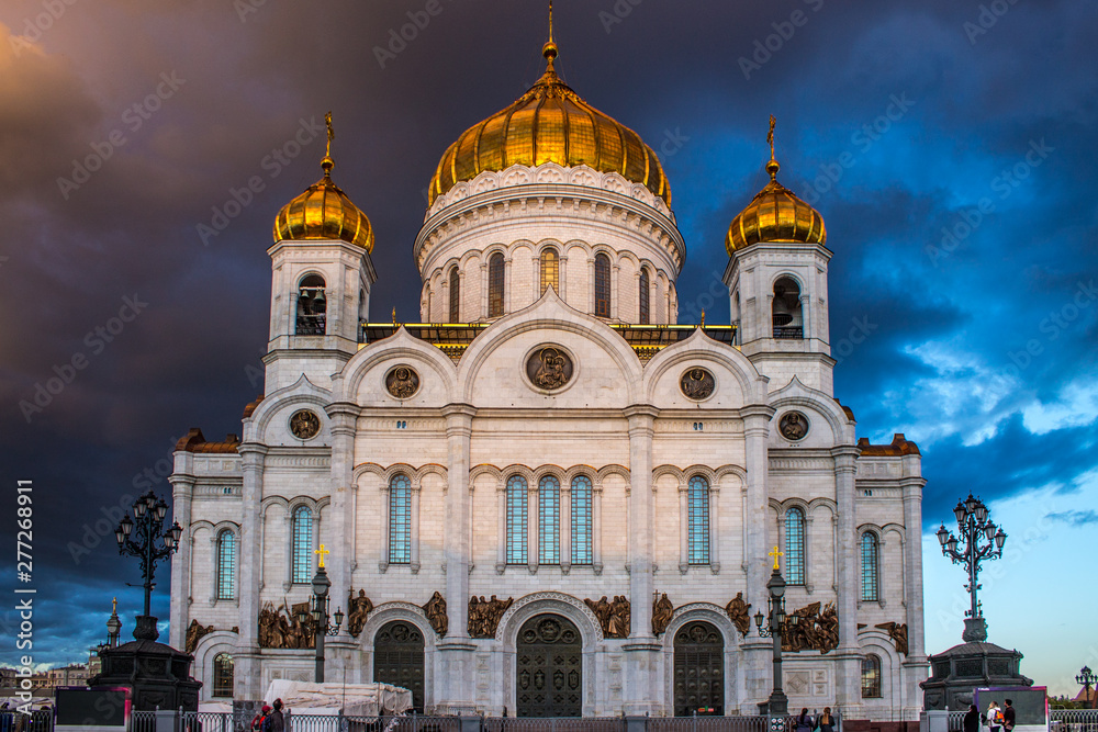 Cathedral of Christ the Saviour in Moscow Russia on the background of picturesque colored clouds