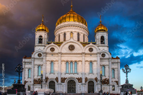Cathedral of Christ the Saviour in Moscow Russia on the background of picturesque colored clouds © Inna