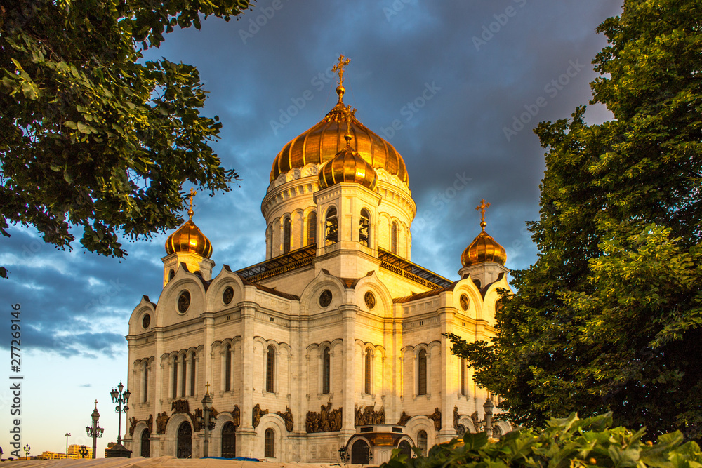 Cathedral of Christ the Saviour in Moscow Russia on the background of picturesque colored clouds
