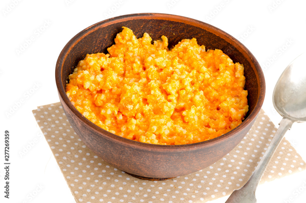 Dish of pumpkin and rice cereals, diet porridge. Dish of pumpkin and rice cereals, diet porridge.