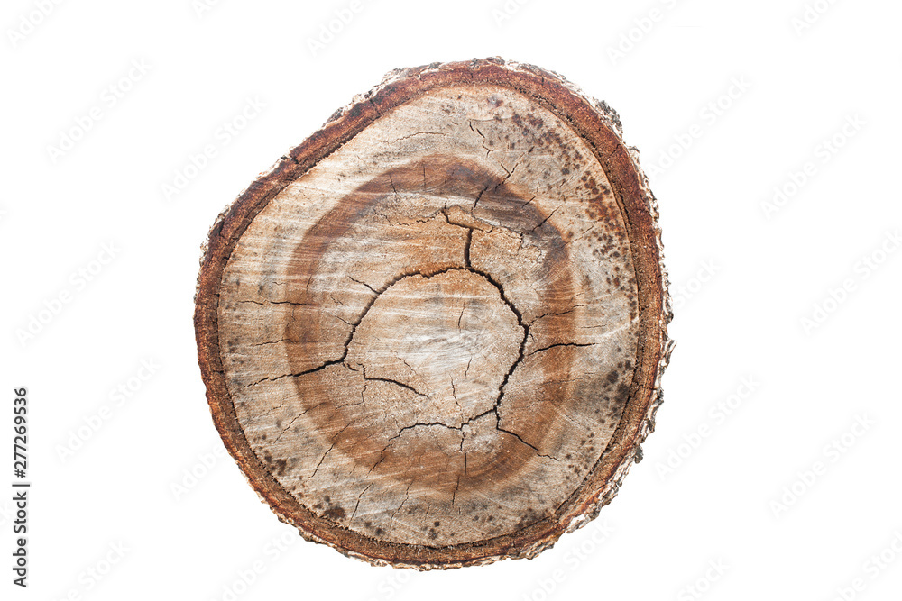Old wooden board placed on white background. Empty vintage wood texture.