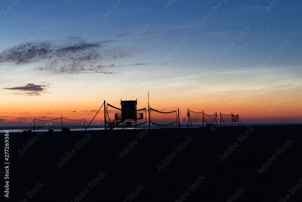 Sunrise light over the beach of Langeoog Island, in Northern Germany, Niedersachsen, Ostfriesland, Germany