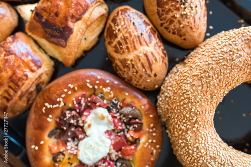 Turkish bagels also known as simit. Traditional turkish bakery or pastry products.