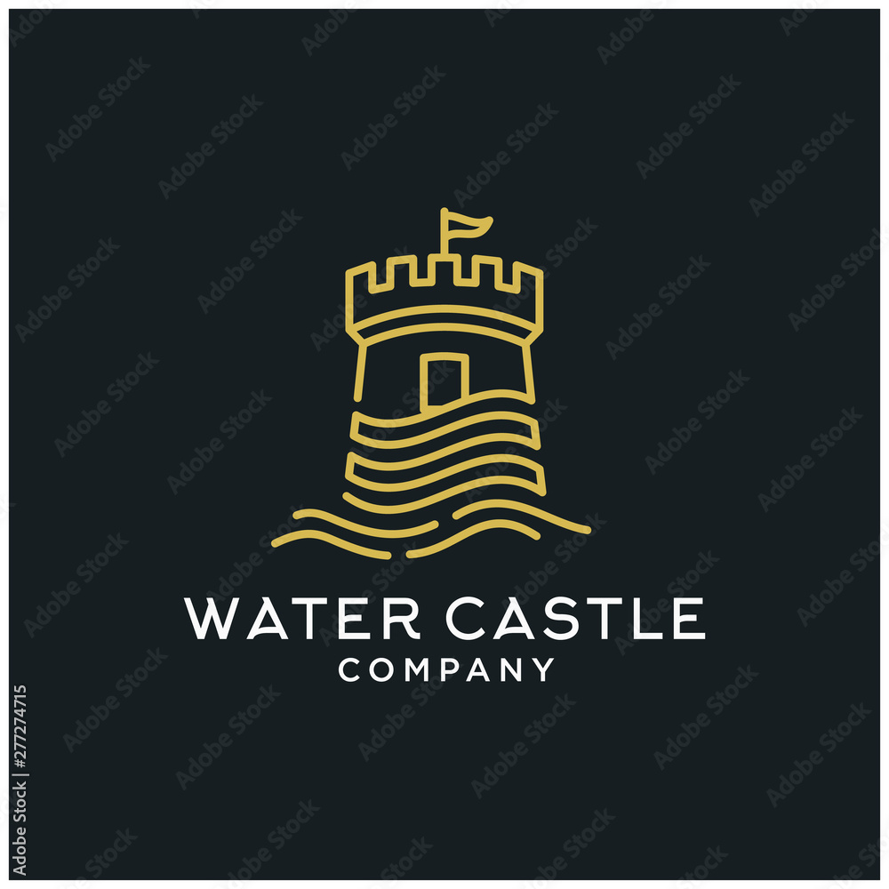 water castle logo line art illustration vector icon premium quality