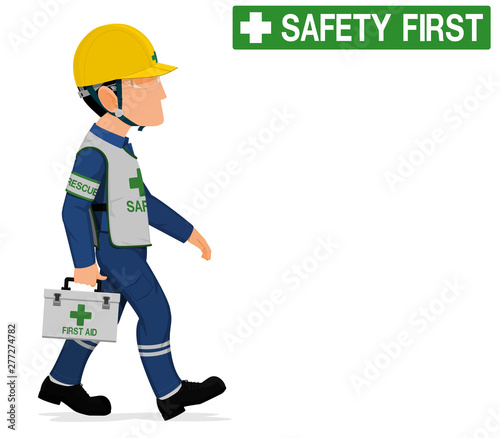 A safety staff is walking on transparent background