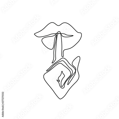 Stop talking, hand with finger next to mouth, hand drawn vector illustration. Don't talk too much stay quiet symbol. isolated on white background. photo