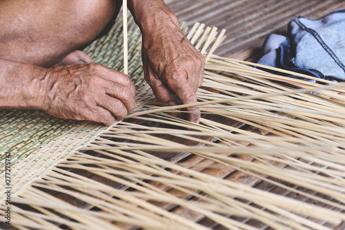 weaving bamboo basket wooden - old senior man hand working crafts hand made basket for nature product in Asian