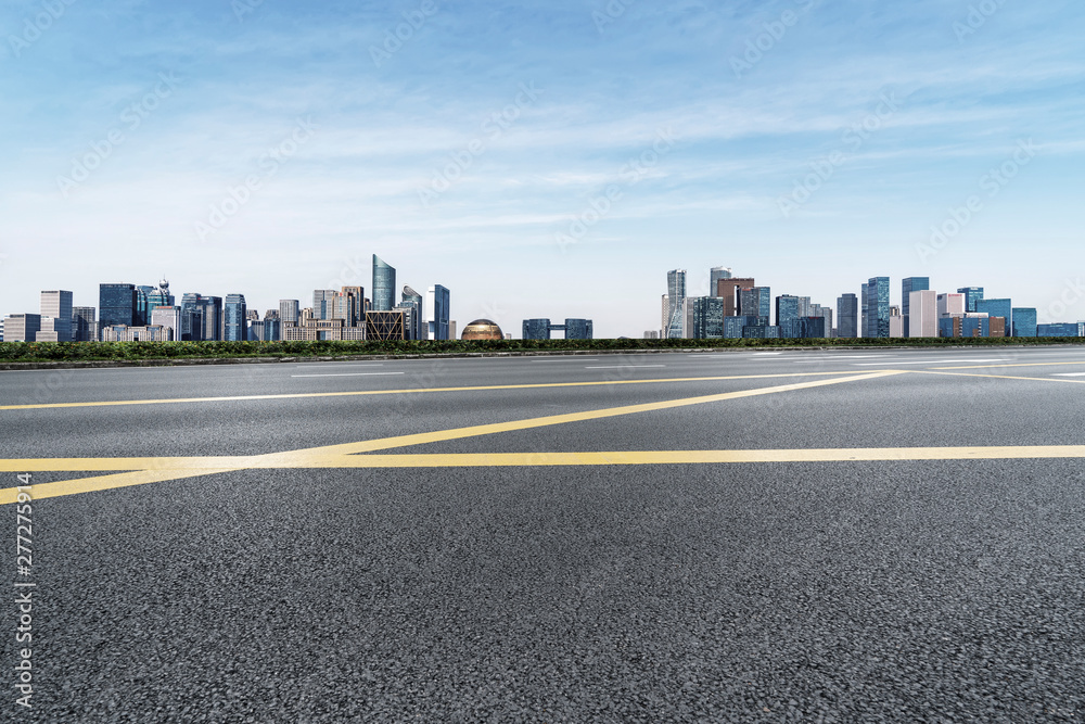 Road and skyline of urban architecture