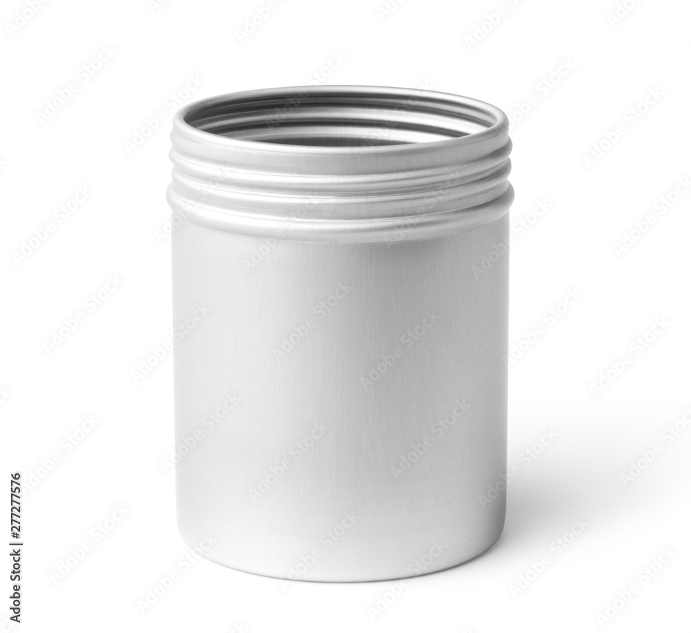 Empty metal can container isolated on white background. Container for tea, cosmetic or food. Empty metal can container isolated on white background. Container for tea, cosmetic or food.