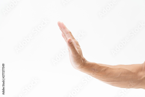 Man hand arm on white background