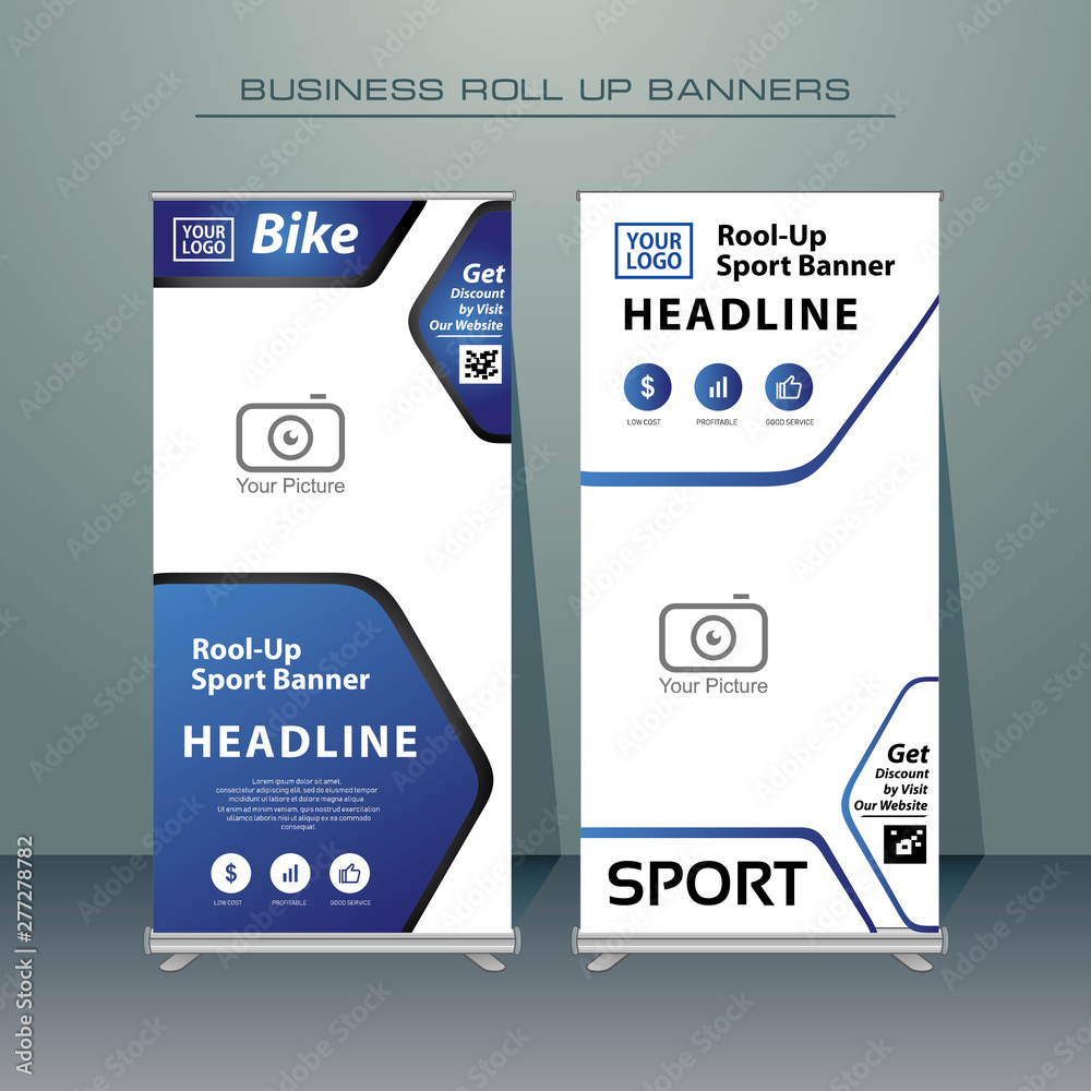 Naklejka premium Roll up banner design template, vertical, abstract banner background, standing banner template design.