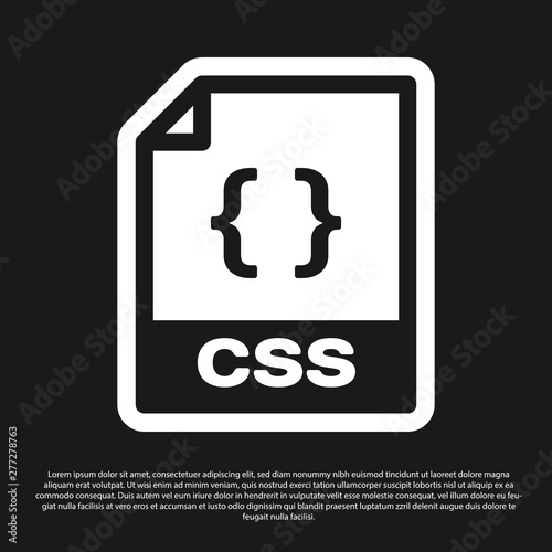 Black CSS file document icon. Download css button icon isolated on black background. CSS file symbol. Vector Illustration