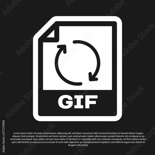 Black GIF file document icon. Download gif button icon isolated on black background. GIF file symbol. Vector Illustration