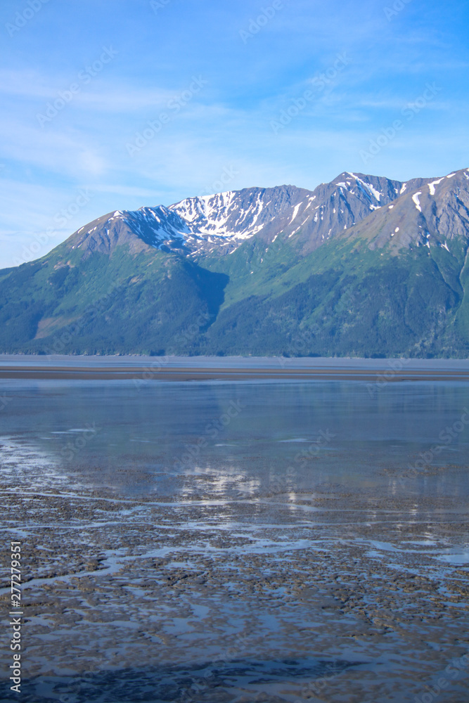 lake in the mountains with snow