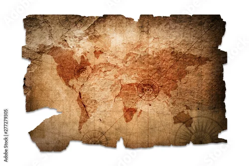Obraz Stare średniowieczne mapy morskie w stylu retro na białym tle ze ścieżką przycinającą zawarte