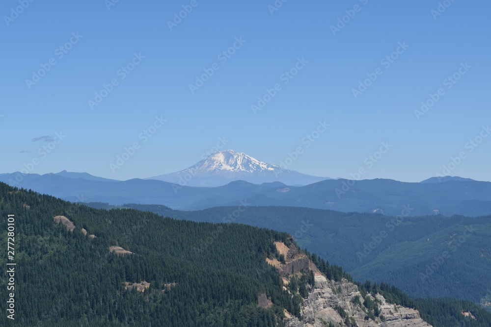 Mt Adams on a perfectly clear blue sky day as seen from Table Mountain, Washington's Columbia River Gorge