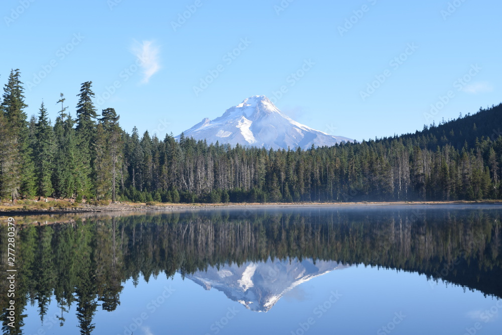 Pristine reflection views of Mt Hood over Frog Lake, Oregon